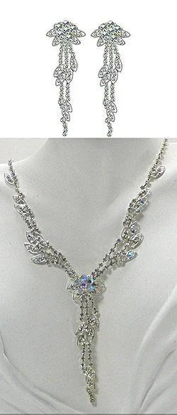 Sparkling gem necklace-Necklace & Earrings Set NF85202-3043