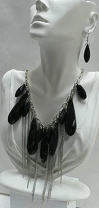 Swirled design necklace-N3584dk Necklace/Earrings Set jet rhinestones OD850102-3584