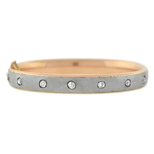 Radiant silver bracelet-Victorian 14kt Rose Gold Steel Diamond Bangle Bracelet