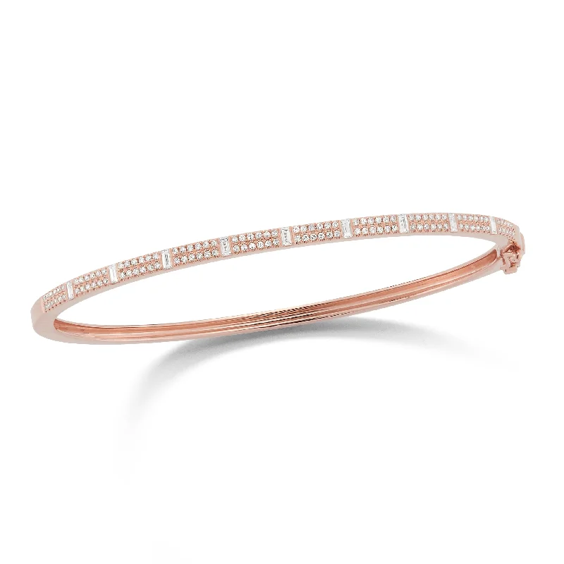 Etched band bracelet-Round & Baguette Diamond Bangle Bracelet