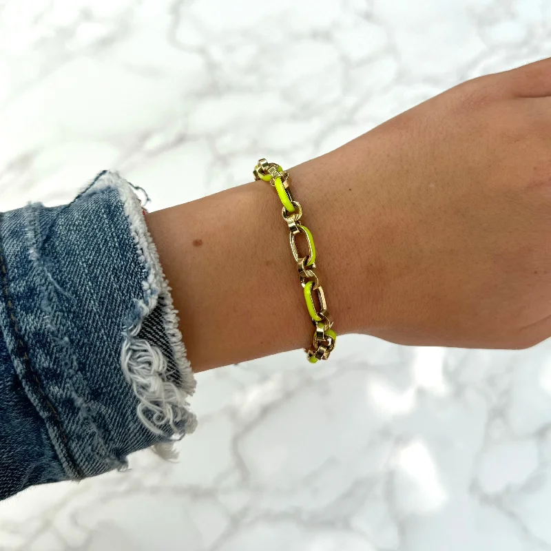 Angled stone bracelet-14K GOLD YELLOW ENAMEL DEVIN LINK BRACELET