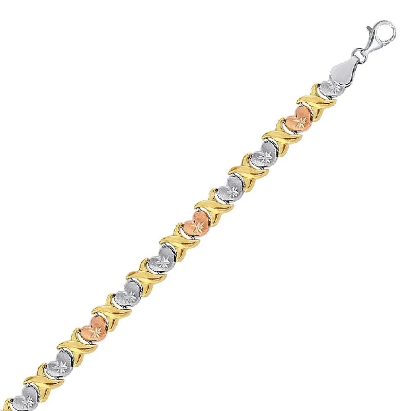 Shimmering platinum bracelet-14k Yellow and Rose Gold and Sterling Silver Diamond Cut Heart Chain Bracelet