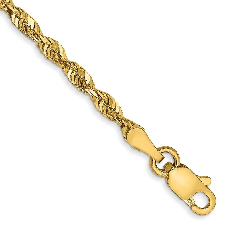 Grooved rim bracelet-14k Yellow Gold 2.5mm Extra-Light Diamond-Cut Rope Chain Bracelet, 7"