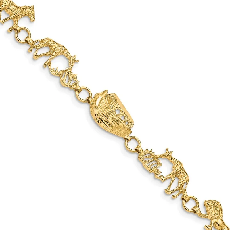 Luminous diamond bracelet-14k Yellow Gold 9.5mm Polished and Textured Noah's Ark Bracelet, 7"