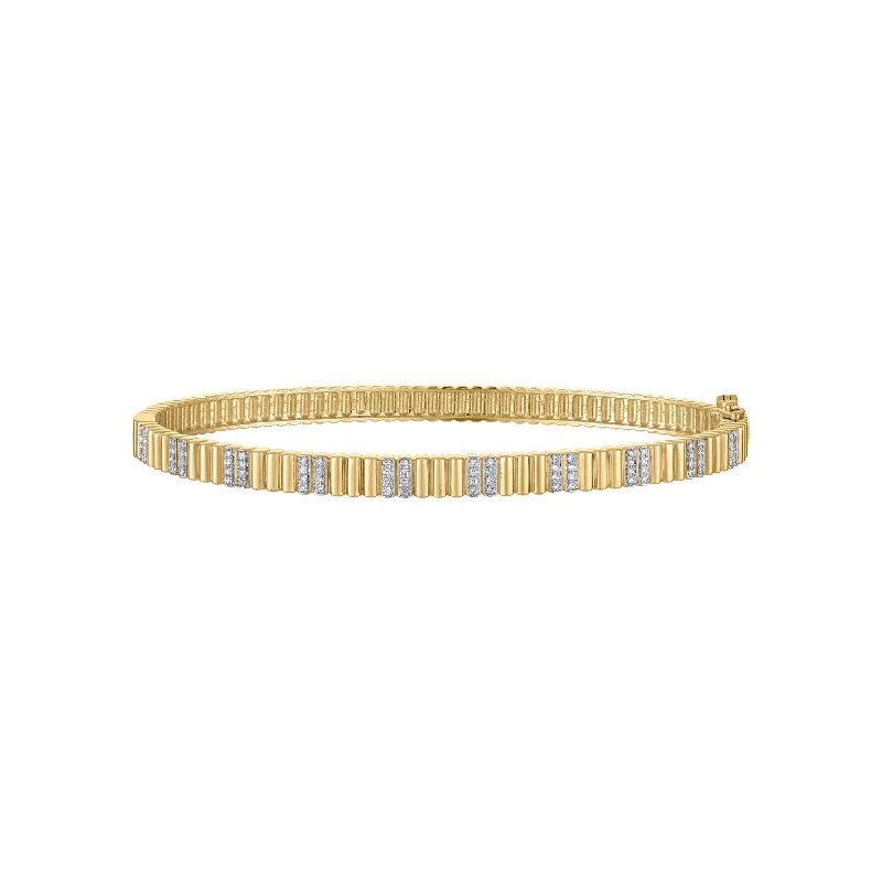 Satin titanium bracelet-14KT GOLD PAVE DIAMOND RIDGE BANGLE