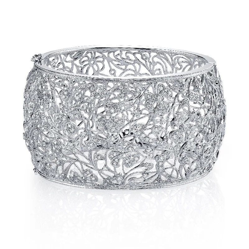 Polished steel bracelet-18K White Gold Diamond Filigree Bangle