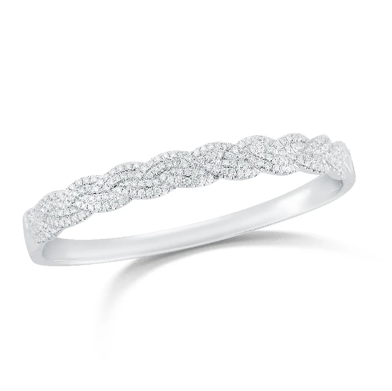 Brushed steel bracelet-Diamond Braided Bangle Bracelet