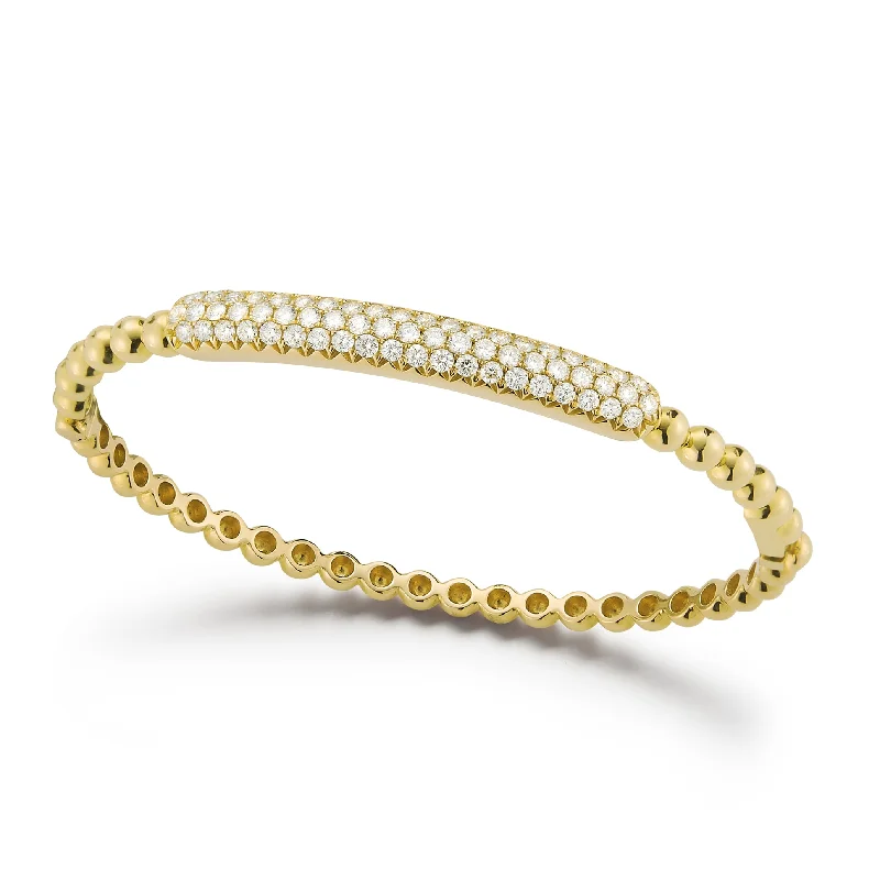 Satin titanium bracelet-Large Pavé Diamond Bar Beaded Bangle