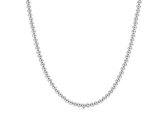 Heavy gold necklace-18k White Gold Bead Necklace - 5mm