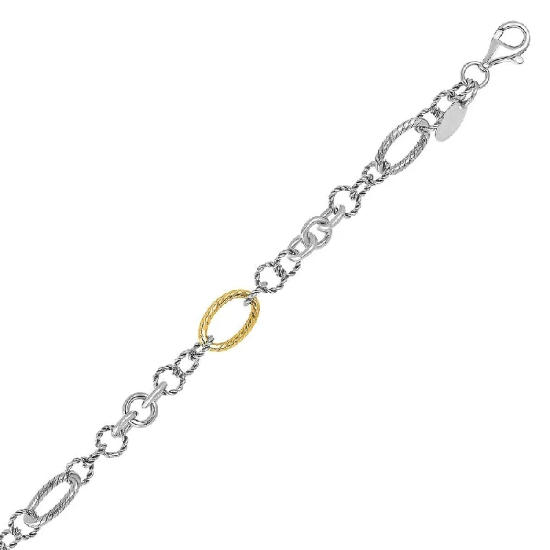 Crafted silver bracelet-18k Yellow Gold and Sterling Silver Rope Motif Stationed Bracelet