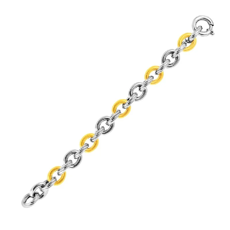 Twinkling crystal bracelet-18k Yellow Gold & Sterling Silver Oval Rolo Style Link Textured Bracelet