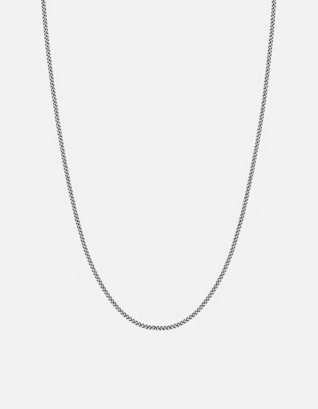 2mm Cuban Chain Necklace, Oxidized Silver