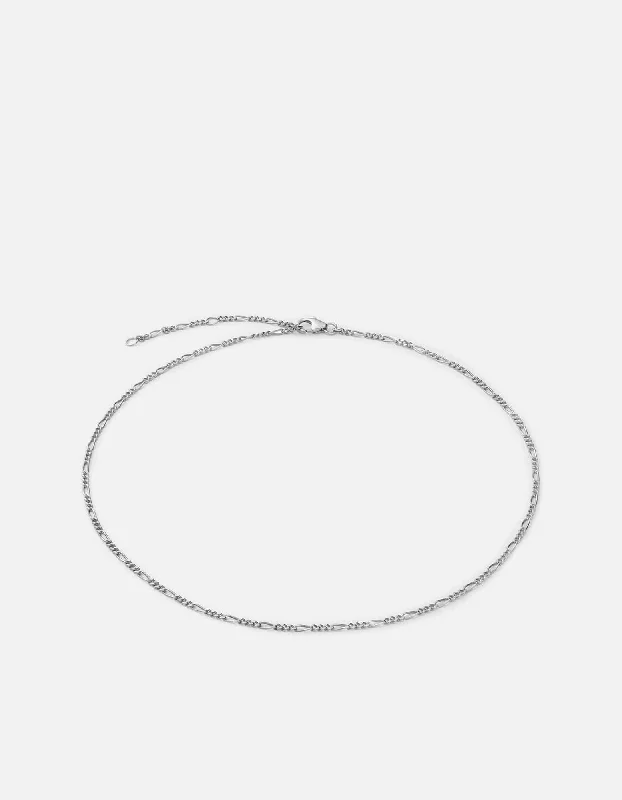 Swept gem necklace-3mm Figaro Chain Choker, Sterling Silver