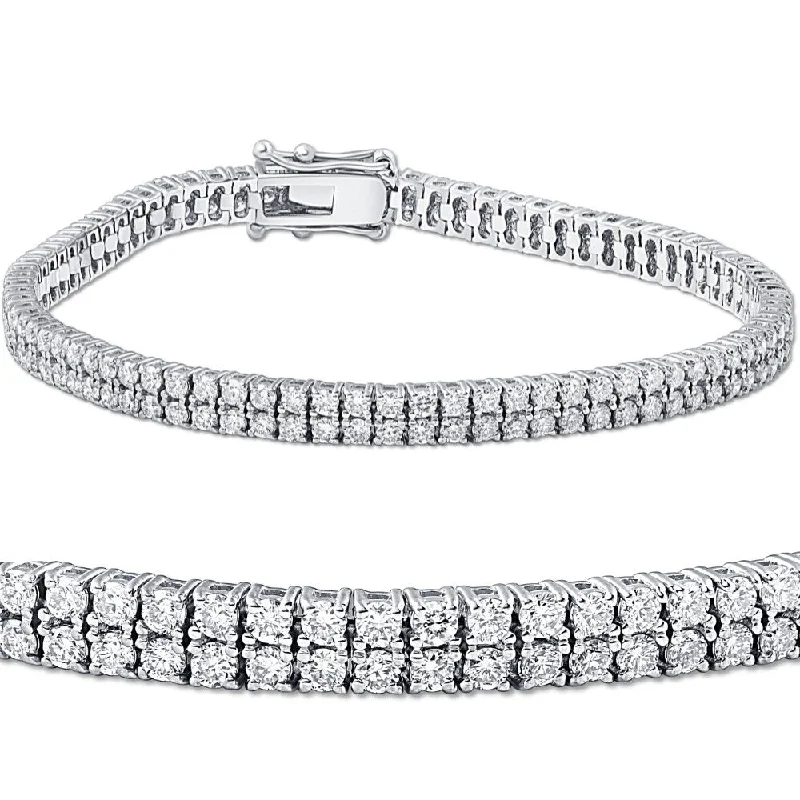 Swept gem bracelet-4 Ct Diamond Tennis Bracelet Double Row Lab Grown 7" 18k White Gold