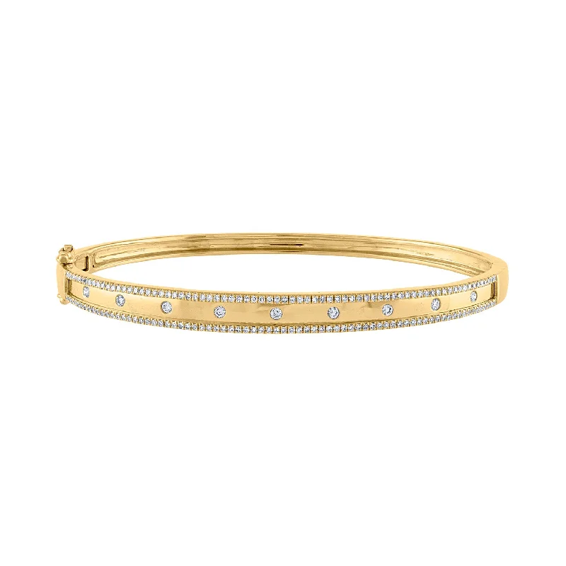 Stellar burst bracelet-14KT GOLD SCATTERED DIAMOND TWO LINE BANGLE BRACELET