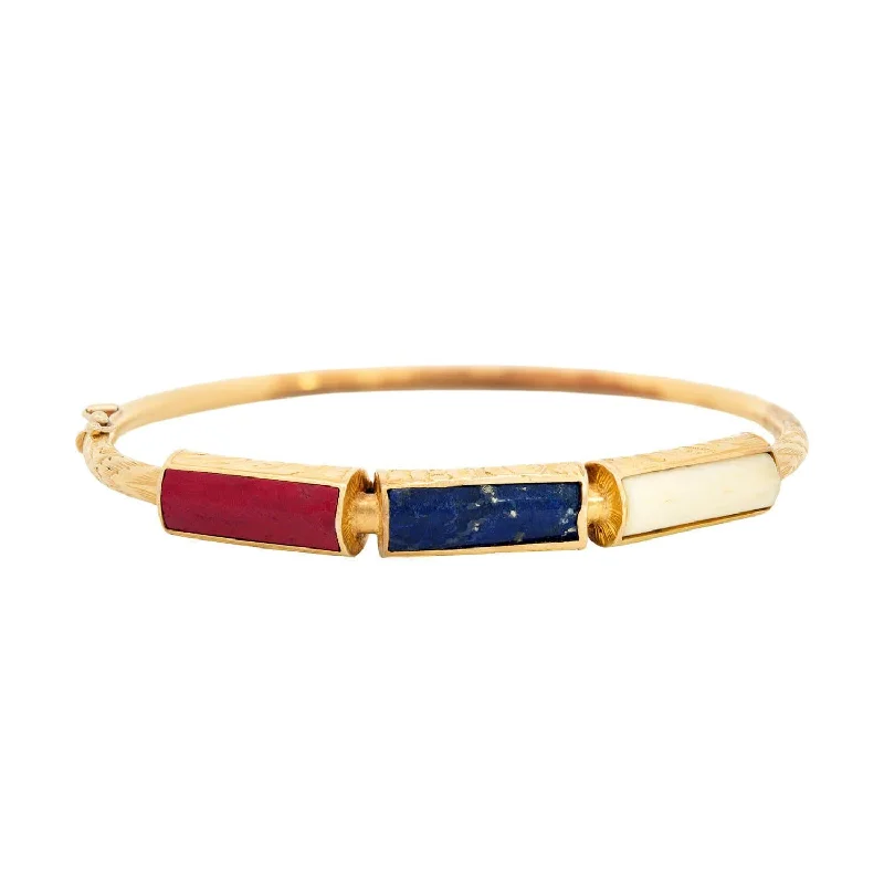 Prism crystal bracelet-Art Deco 18k Bone, Lapis, and Jasper Bangle