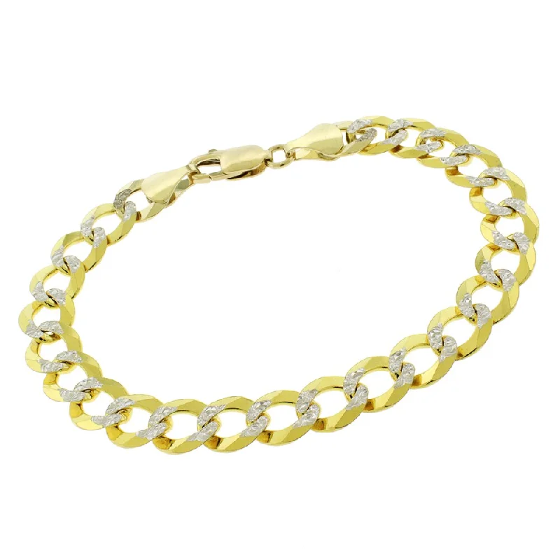 Four-stone necklace-Authentic 14k Yellow Gold 9.5mm Solid Cuban Curb Link Diamond-Cut Two-Tone Pave Necklace Chain 8.5", 9", In Style Designz