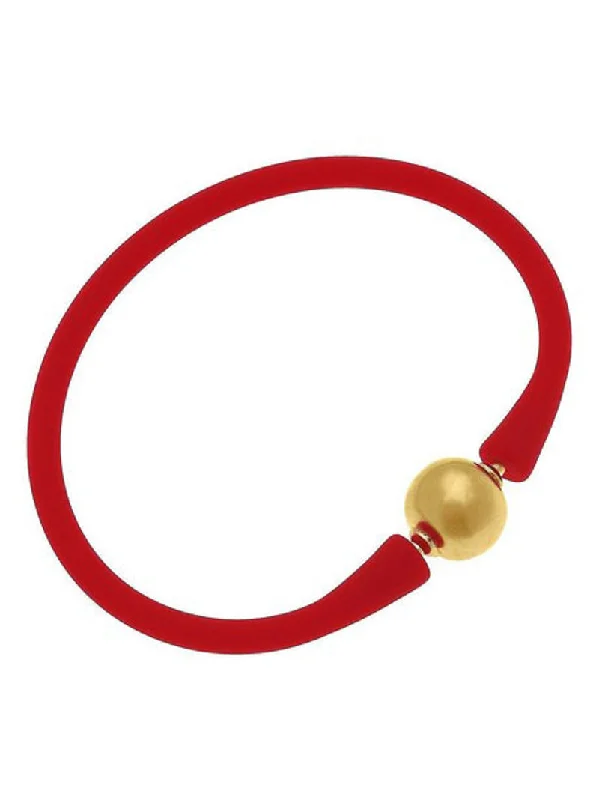 Shiny gem bracelet-Bali Bracelet Gold Ball Bead - Red