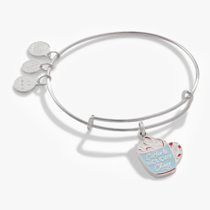 Fine-level bracelet-'Coffee + Holiday Cheer' Charm Bangle Bracelet