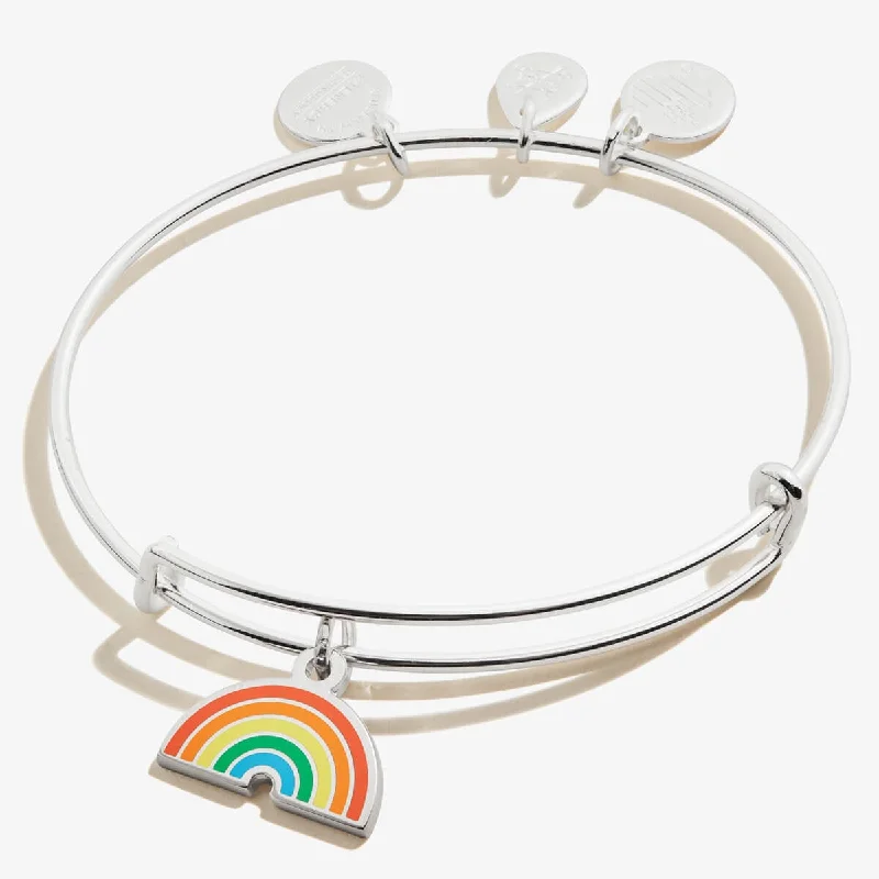 Glossy obsidian bracelet-Rainbow Charm Bangle