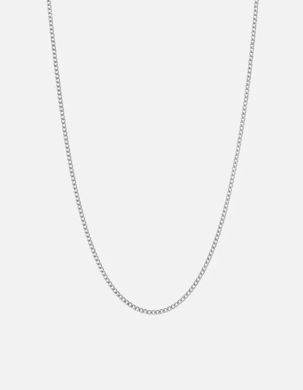 Clean cut necklace-2mm Cuban Chain Necklace, Polished Silver