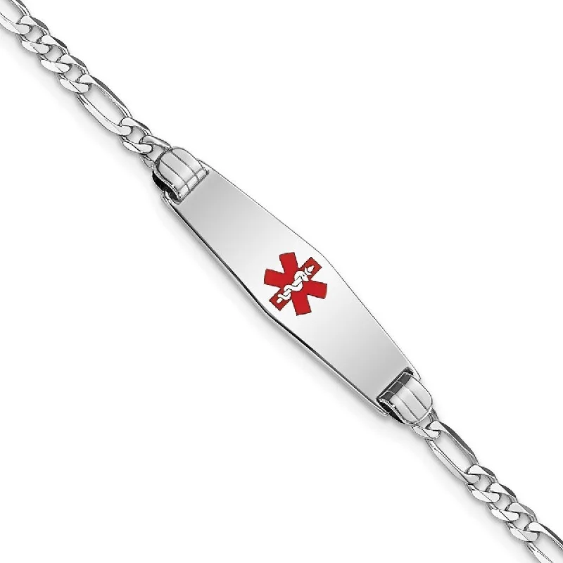 Engraved initial bracelet-Curata 14k White Gold 7.5mm Engravable Medical Red Enamel Figaro Link ID Bracelet