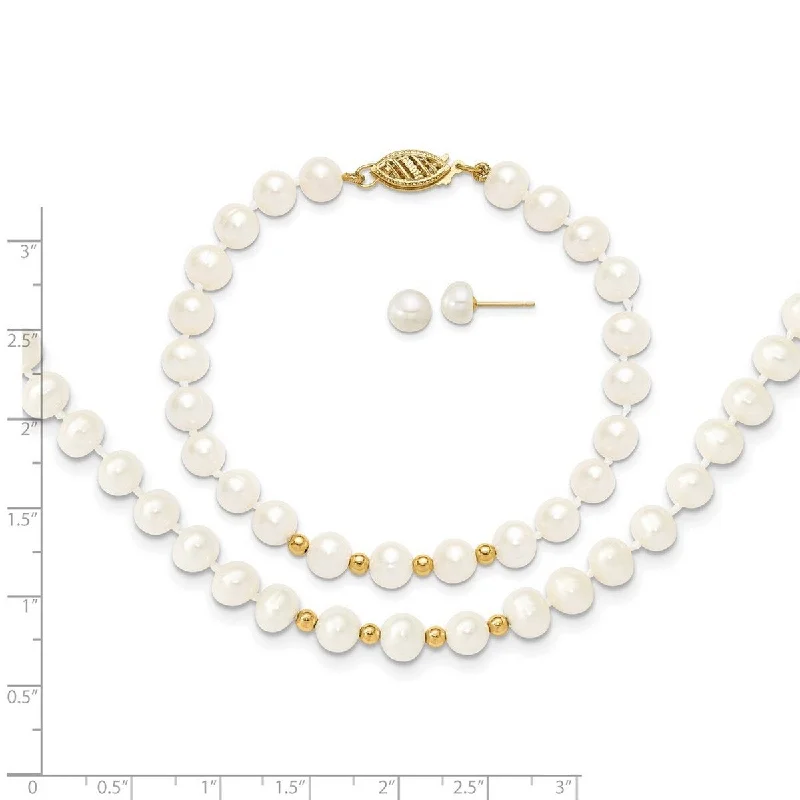 Pure pearl necklace-Curata 14k Yellow Gold 5-6mm Cultured Pearl Earrings, 7.25"Bracelet and 18"Necklace Set