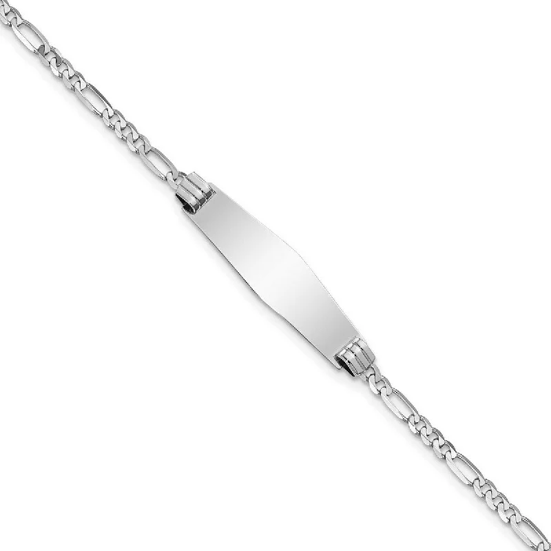 Engraved initial bracelet-Curata 7.5mm 14k White Gold Engravable Figaro Link Soft Diamond Shape ID Bracelet