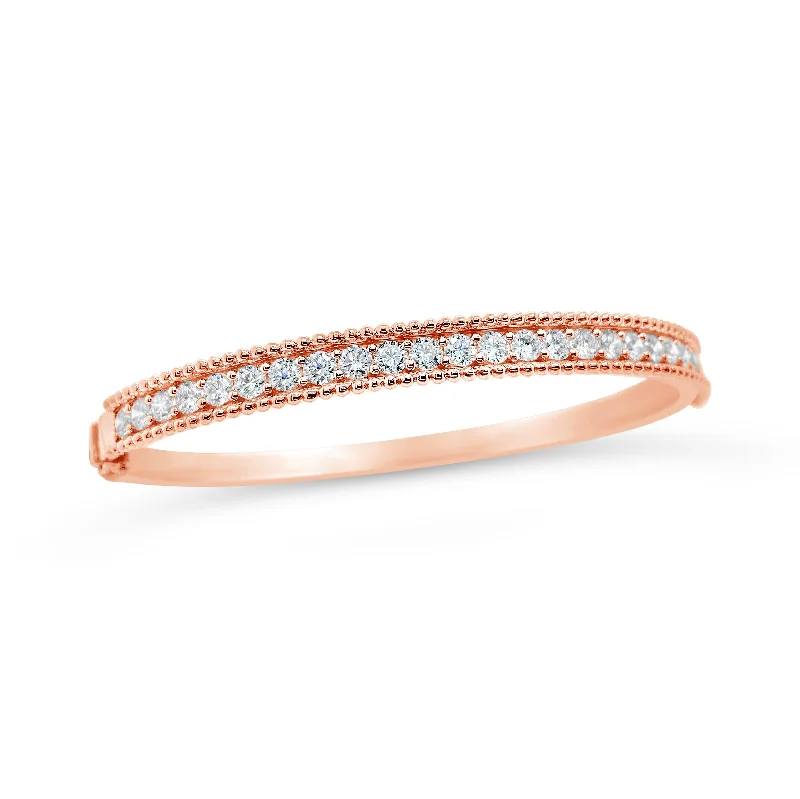 Rounded stone bracelet-Diamond Beaded Gold Bangle