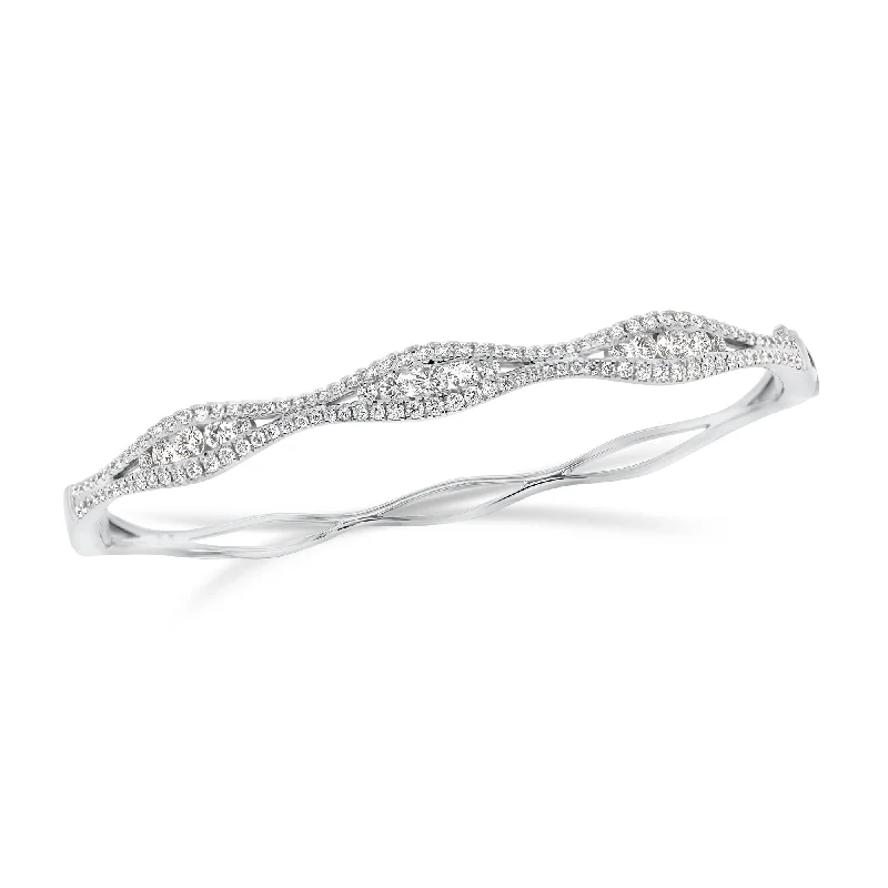 Swirled design bracelet-Diamond Open Wave Bangle Bracelet