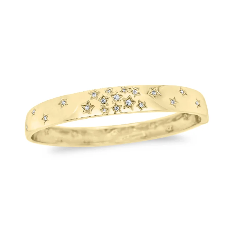 Folk grooved bracelet-Diamond Star Bangle