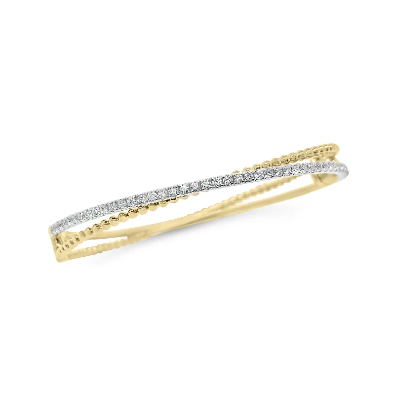 Delicate silver bracelet-Diamond Two-Tone Crossover Bangle Bracelet