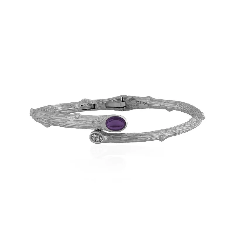 Soft curve bracelet-Enchanted Forest Bangle with Amethyst and Diamonds