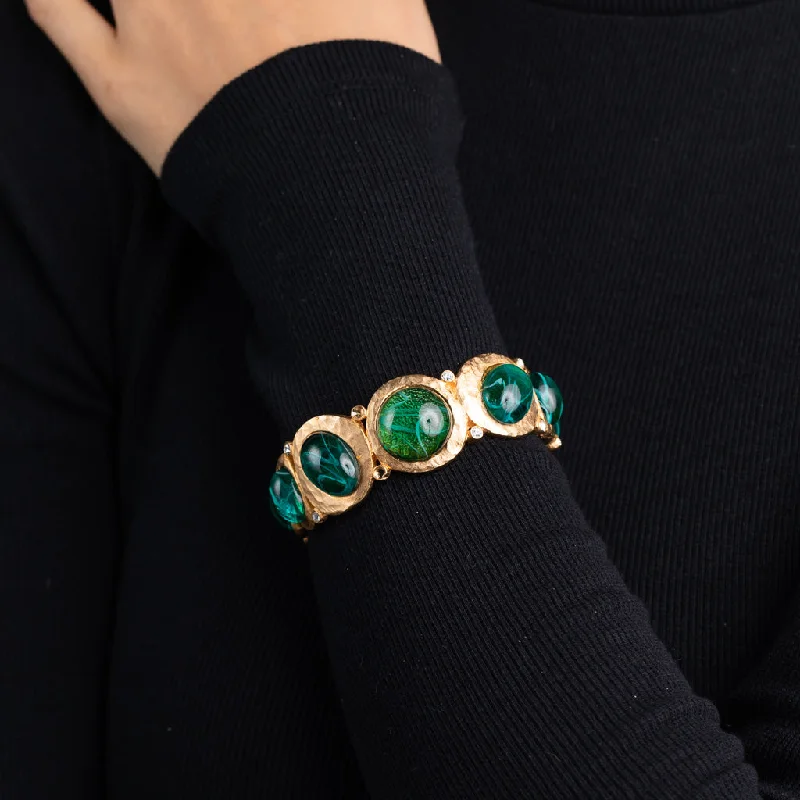 Prism crystal bracelet-Flawed Emerald Cabochon Hinged Bangle