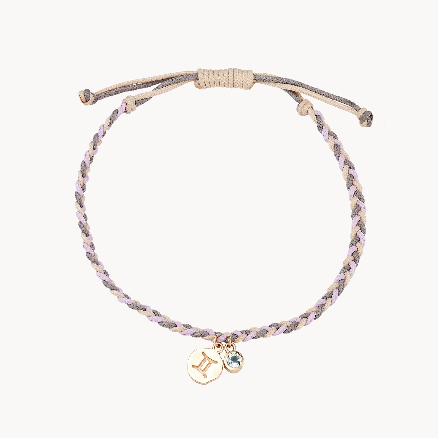 Icy topaz bracelet-gemini zodiac air element cord bracelet - 10k yellow gold, aquamarine, cord