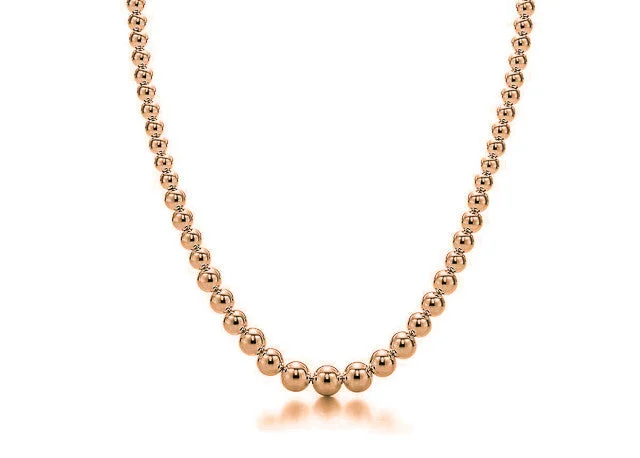 Pure pearl necklace-Graduated 14k Rose Gold Bead Necklace