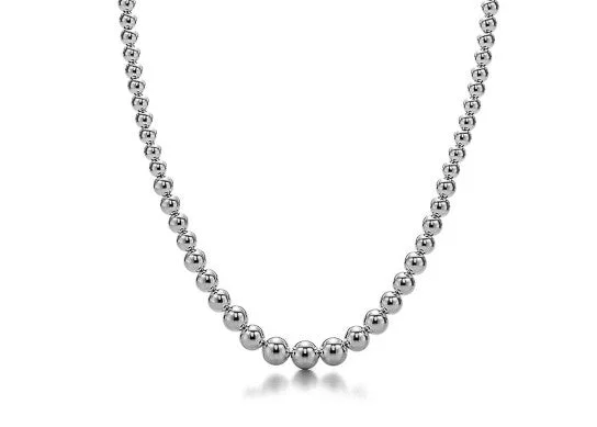 Retro topaz necklace-Graduated 14k White Gold Bead Necklace