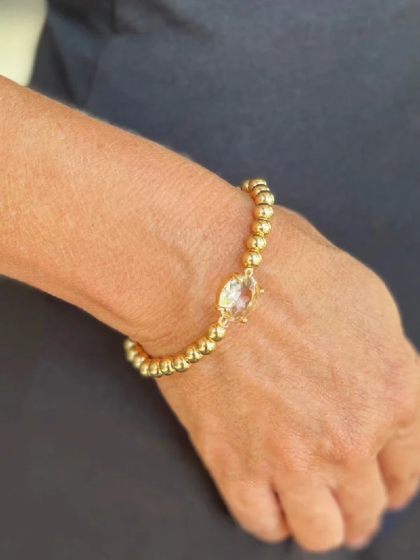 Rounded stone bracelet-Hadi Crystal Bracelet - Gold