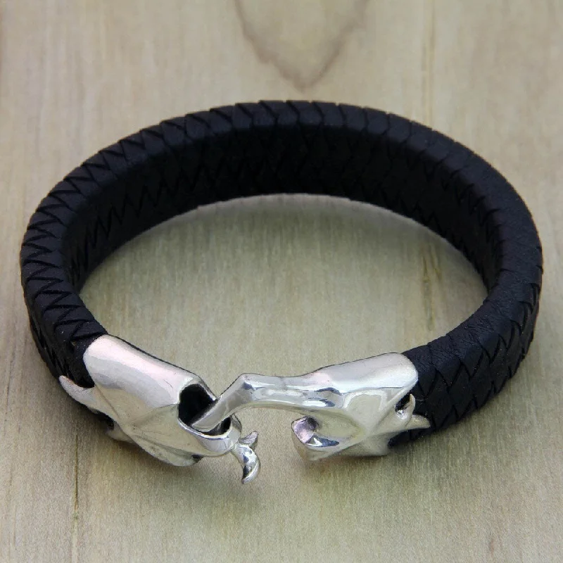 Fine-level bracelet-Hand in Hand Men's Braided Leather Bracelet