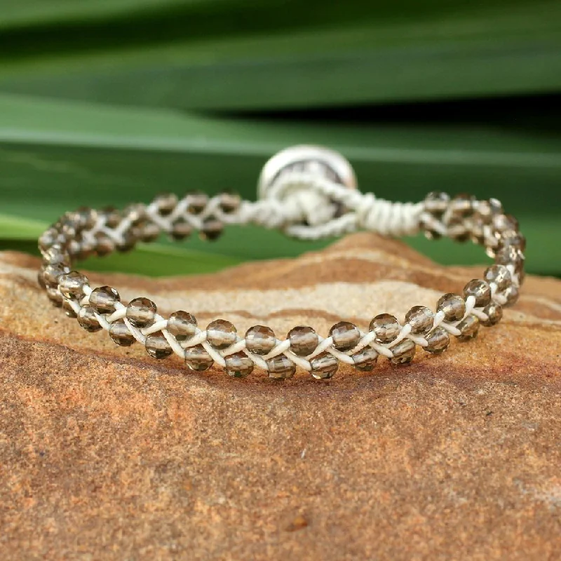 Hammered gold bracelet-Handmade Leather Silver 'Braids of Joy' Quartz Bracelet (Thailand)