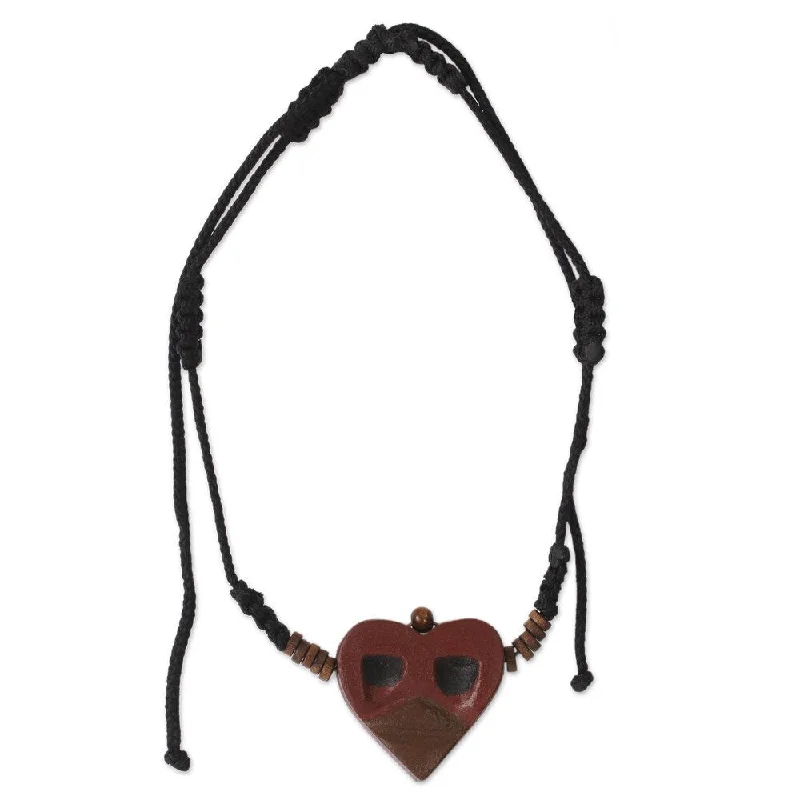 Vivid topaz necklace-Handmade Men's Ofram Wood 'Kwele Ghost Love' Necklace (Ghana)