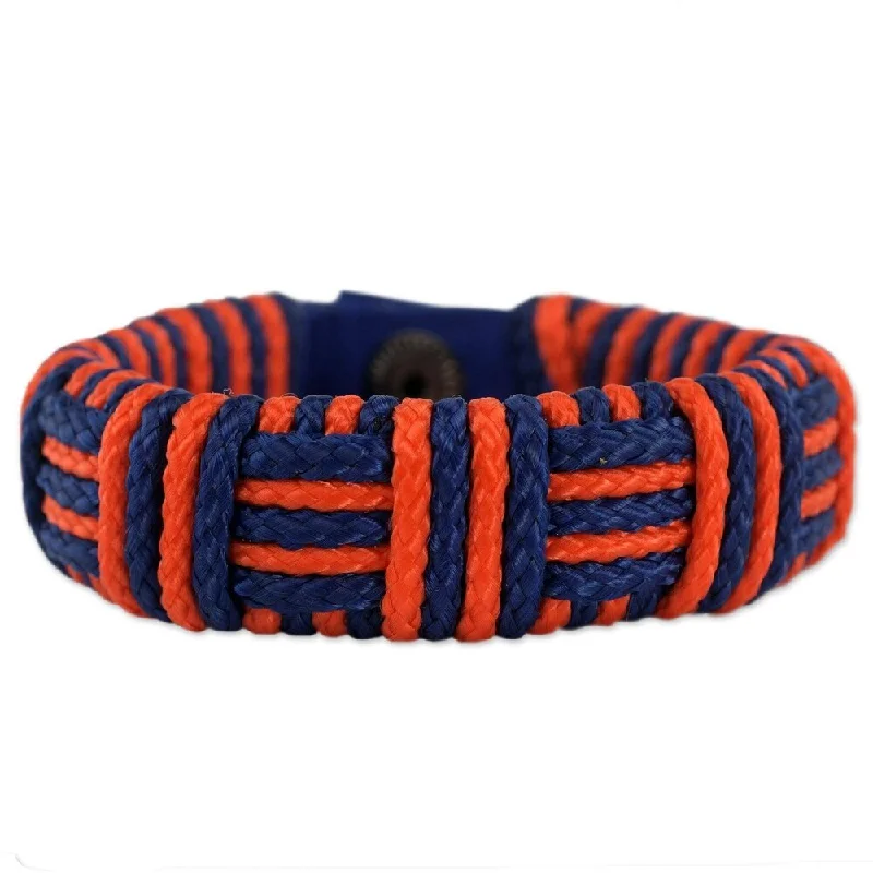 Icy aquamarine bracelet-Handmade Polypropylene Cord 'Blue and Orange Kente Power' Bracelet (Ghana) - 7'6" x 9'6"