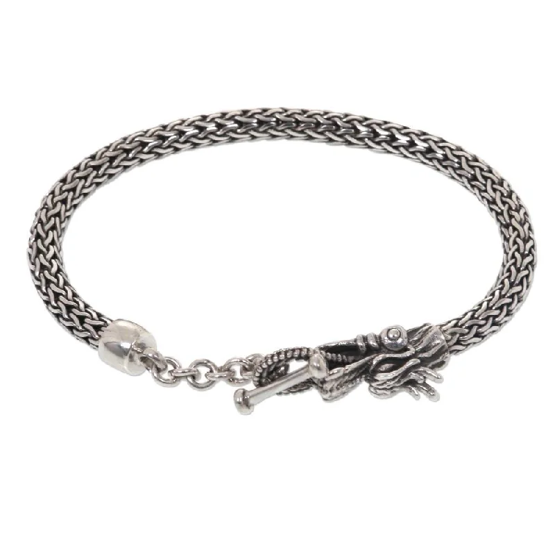 Crafted gold bracelet-Handmade Sterling Silver 'Dragon Tale' Bracelet (Indonesia)