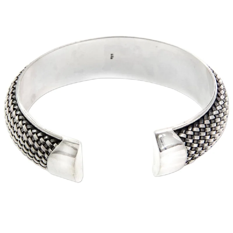 Four-stone bracelet-Handmade Sterling Silver Woven Paths Bracelet (Indonesia)