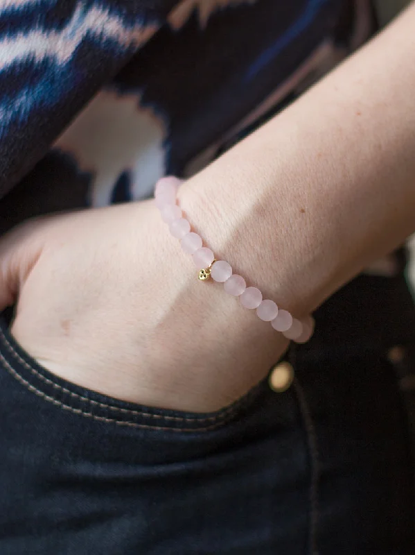 Soft curve bracelet-Heart Bracelet - Rose Quartz