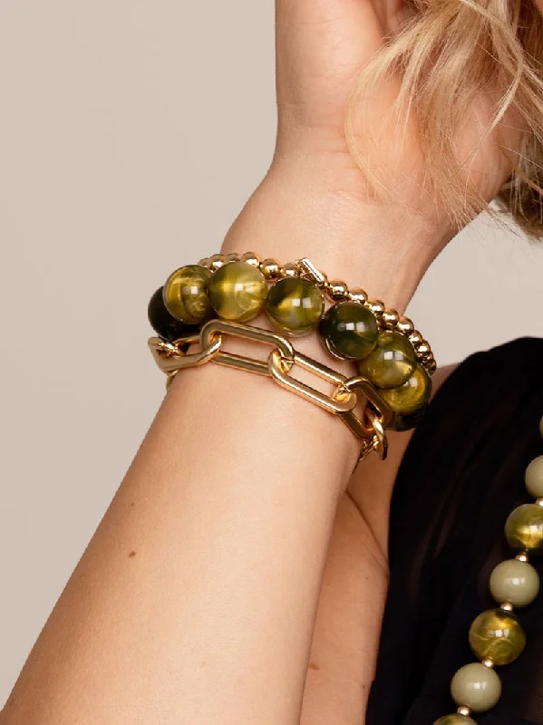 Angled stone bracelet-Iridescent Ivy Beaded Bracelet - Olive