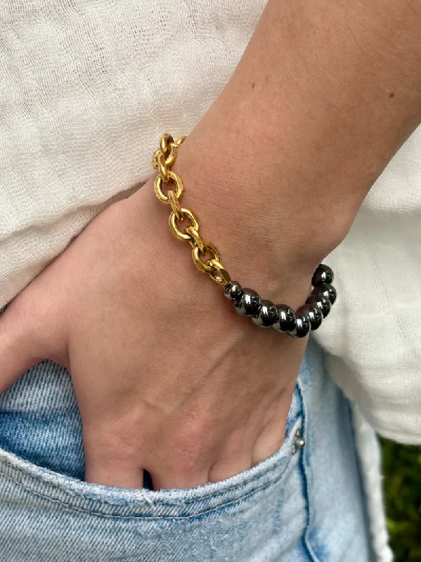 Open-horizon bracelet-Lady Liberty Stretch Bracelet - Gold/Hematite