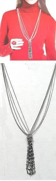 Stamped design necklace-Long Chain Necklace with Tassels NI85012-30320