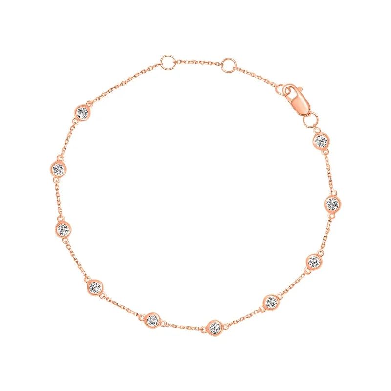 Wire-curve bracelet-Marquee 1/2 Carat TW Bezel Set Lab Grown Diamond Station Bracelet in 14K Rose Gold