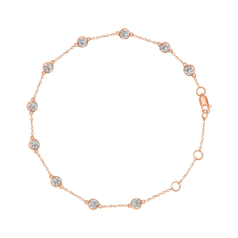 Glowing citrine bracelet-Marquee 3/4 Carat TW Bezel Set Lab Grown Diamond Station Bracelet in 14K Rose Gold